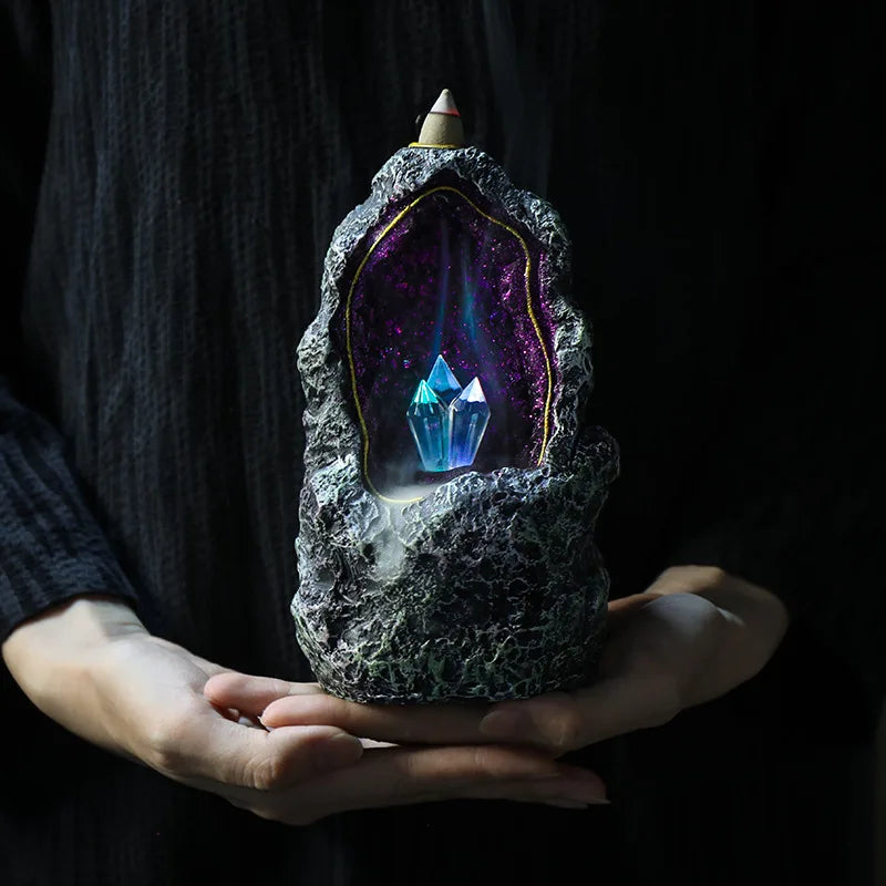 Crystal Cave Backflow Incense Burner — Waterfall Smoke Decor | Starseed