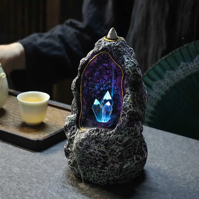Crystal Cave Backflow Incense Burner — Waterfall Smoke Decor | Starseed