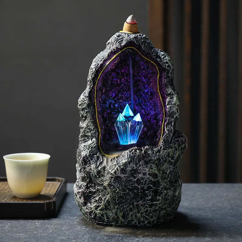 Crystal Cave Backflow Incense Burner — Waterfall Smoke Decor | Starseed