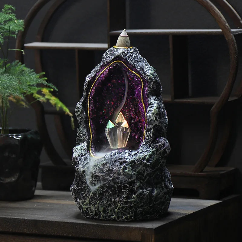 Crystal Cave Backflow Incense Burner — Waterfall Smoke Decor | Starseed