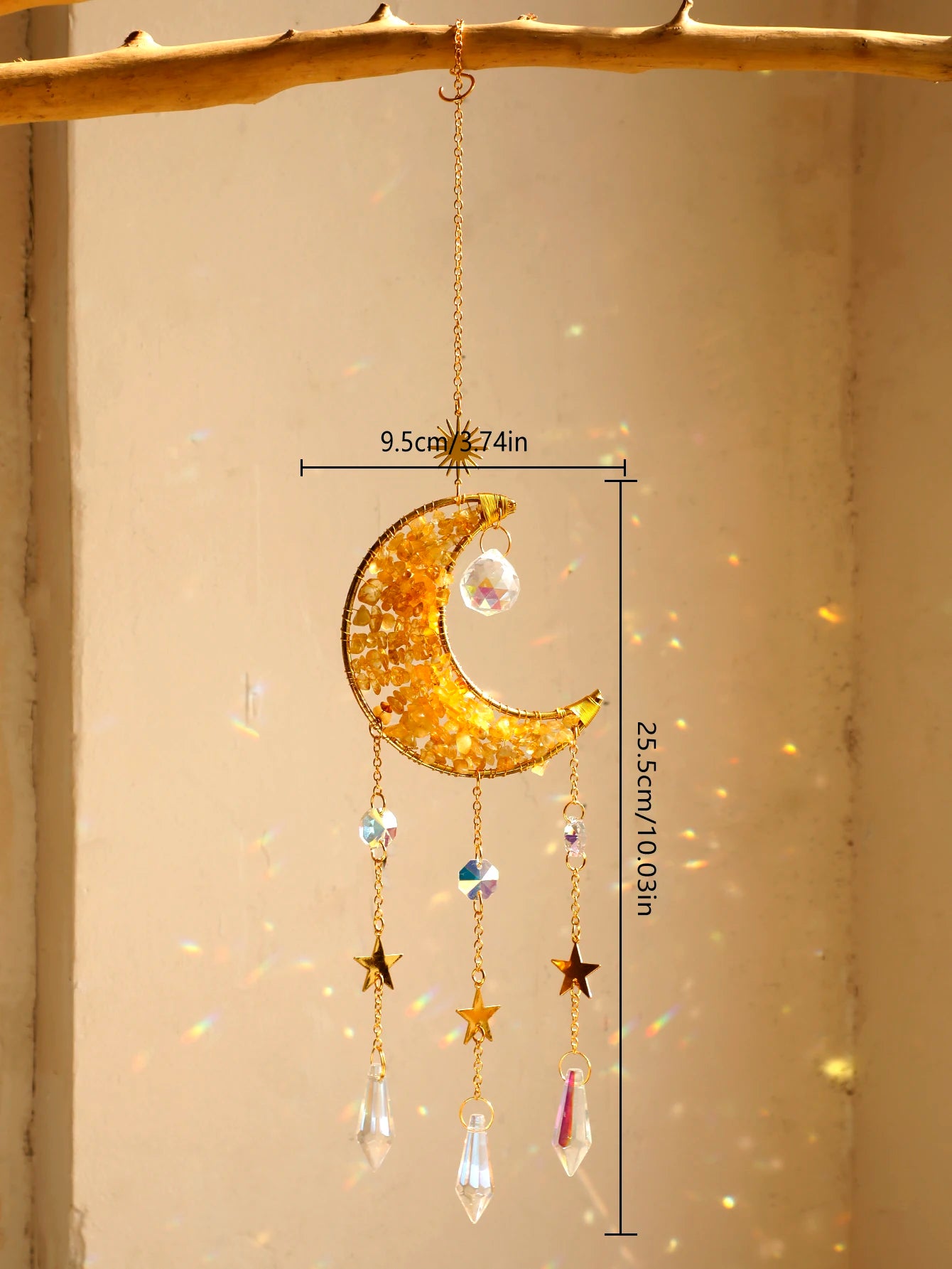 Celestial Crystal Suncatcher — Moon & Rainbow Window Prism | Starseed