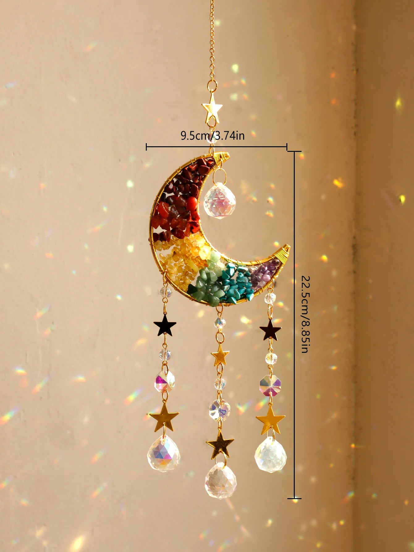 Celestial Crystal Suncatcher — Moon & Rainbow Window Prism | Starseed