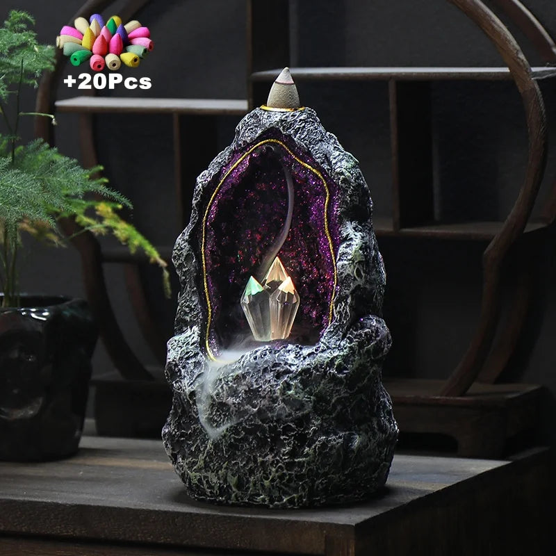 Crystal Cave Backflow Incense Burner — Waterfall Smoke Decor | Starseed