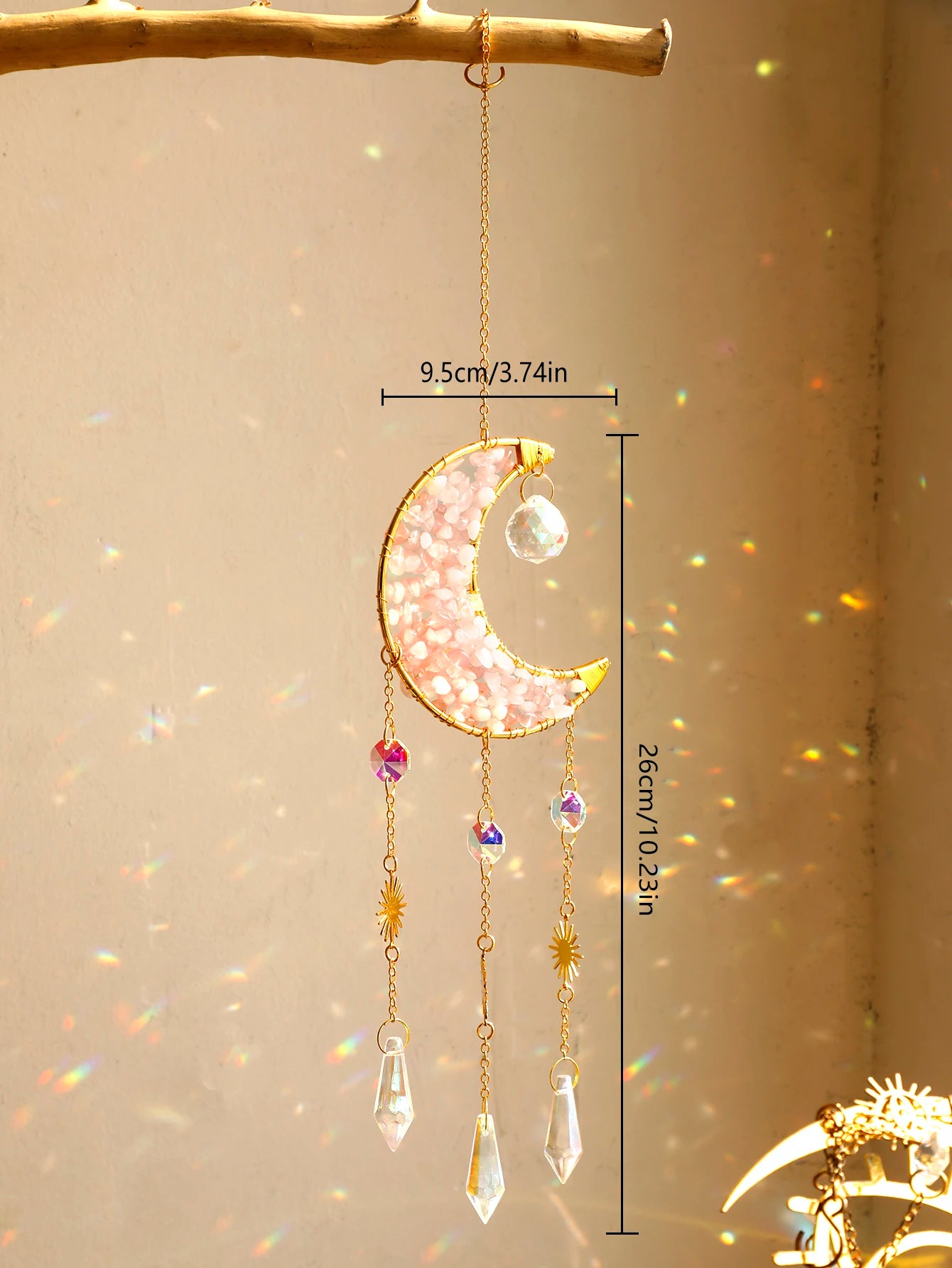 Celestial Crystal Suncatcher — Moon & Rainbow Window Prism | Starseed