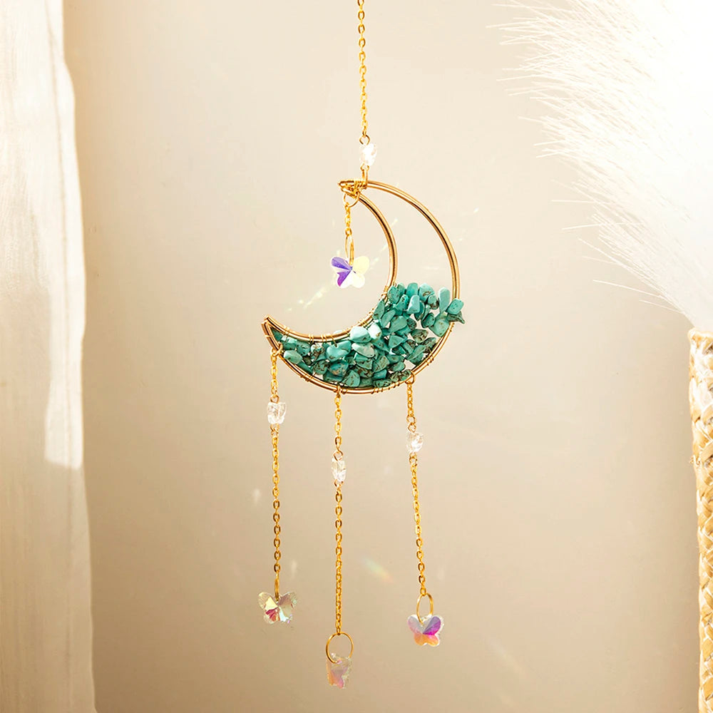 Celestial Crystal Suncatcher — Moon & Rainbow Window Prism | Starseed