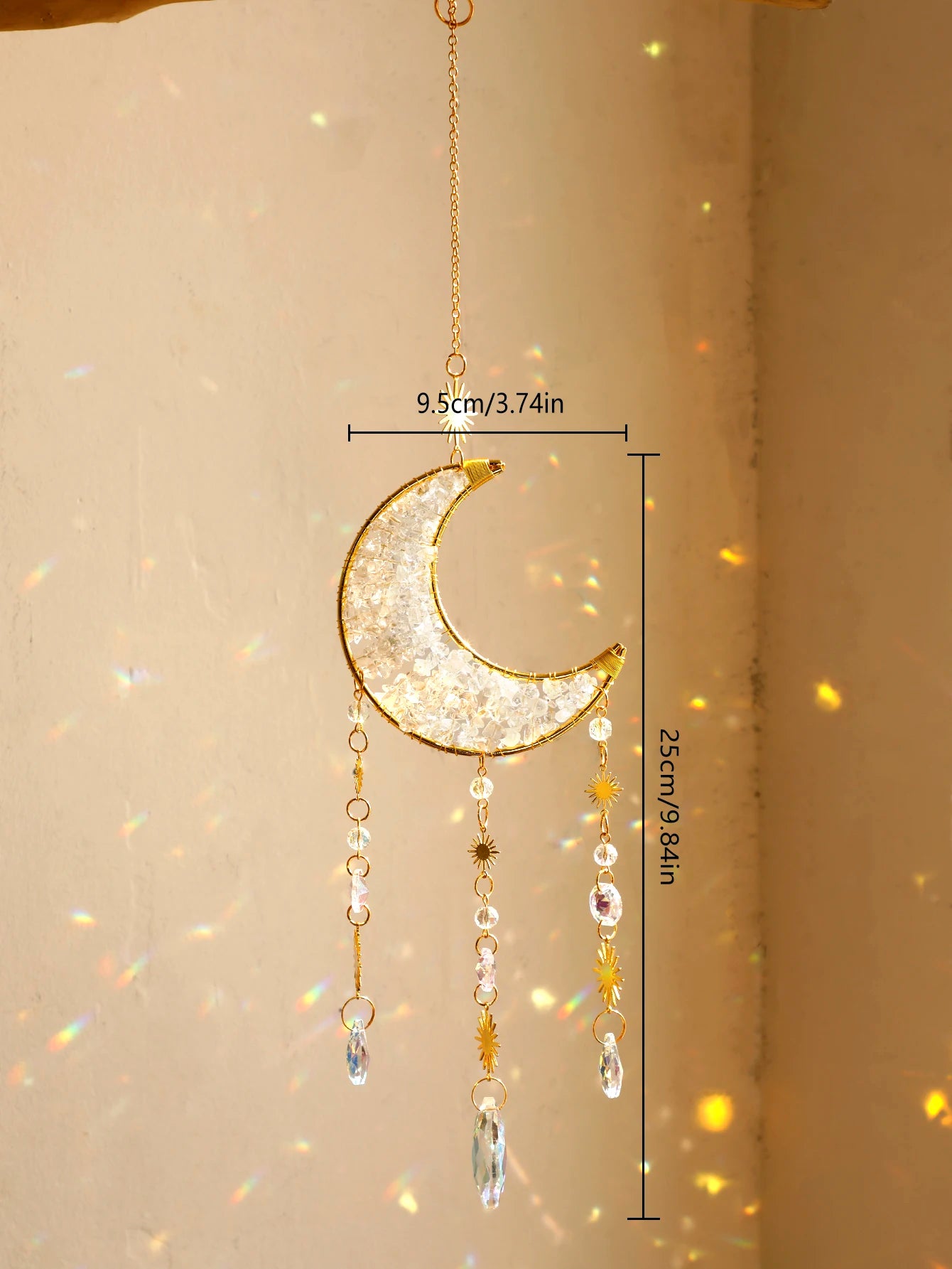 Celestial Crystal Suncatcher — Moon & Rainbow Window Prism | Starseed